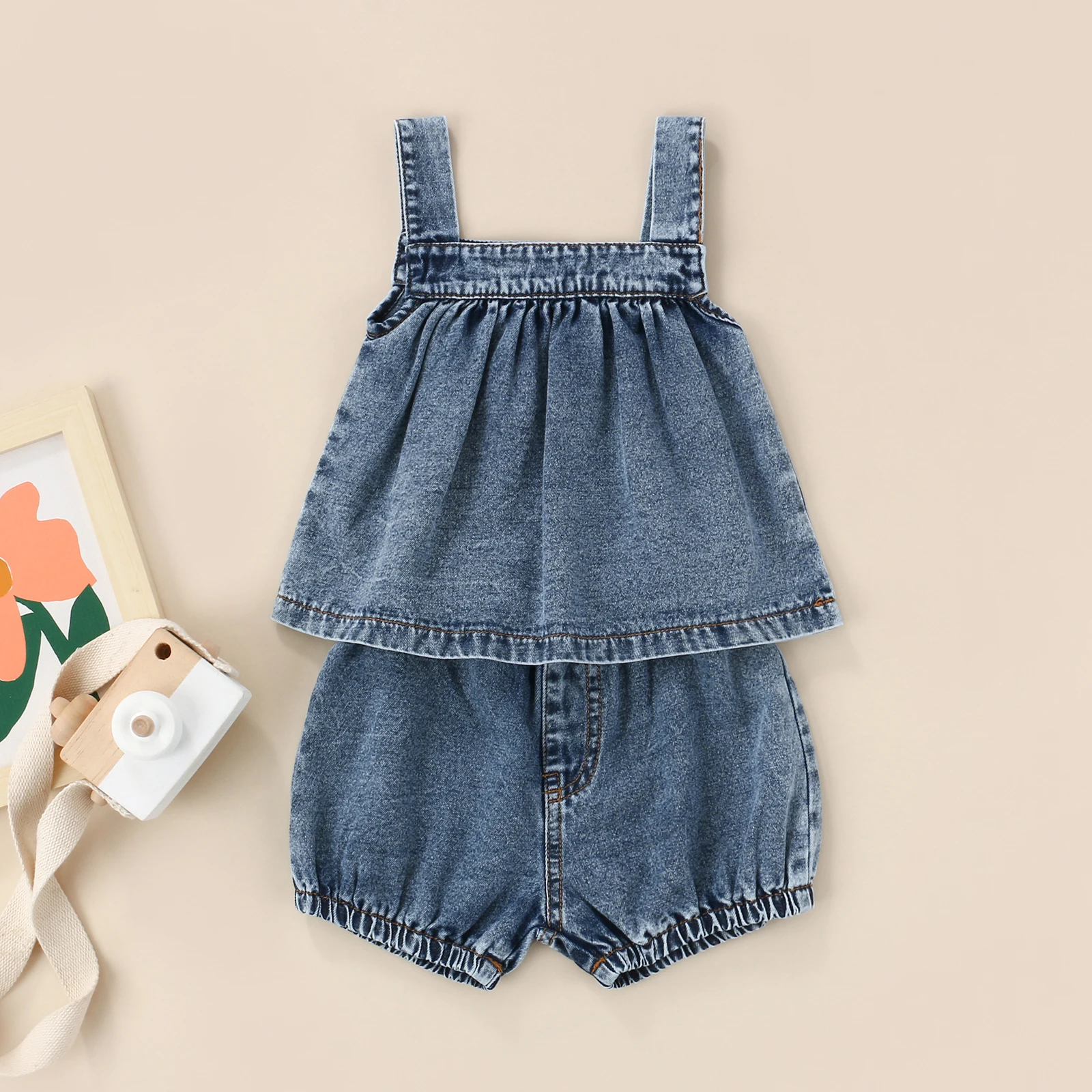 

Летняя одежда для девочек Citgeett, джинсовый однотонный комплект из кофты с квадратным воротником и коротких брюк