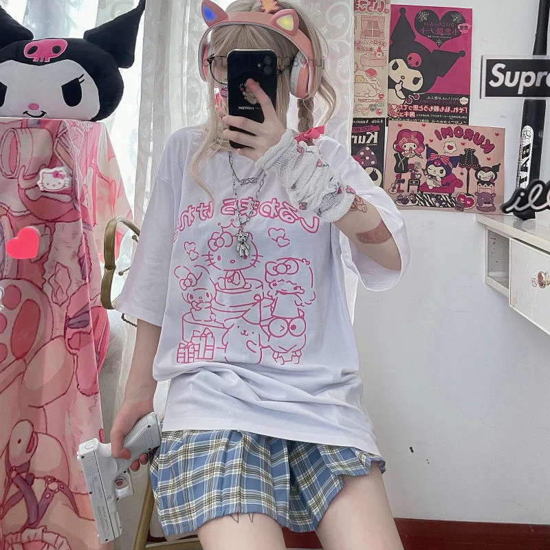 Летняя свободная футболка с японским анимационным принтом Sanrio, с коротким рукавом, Женский студенческий Топ JK, Повседневная футболка Y2k для ...
Летняя свободная футболка с японским анимационным принтом Sanrio, с коротким рукавом, Женский студенческий Топ JK, Повседневная футболка Y2k для ...