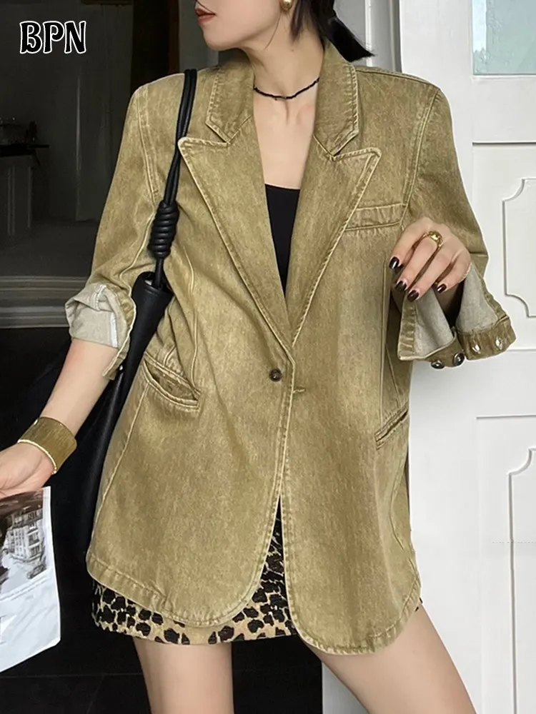 BPN Vintage Soild Blazers For Women Notched Collar Long Sleeve Patchwork Pockets Minimalist Blazer Female Fashion Autumn Clothes
BPN Vintage Soild Blazers For Women Notched Collar Long Sleeve Patchwork Pockets Minimalist Blazer Female Fashion Autumn Clothes