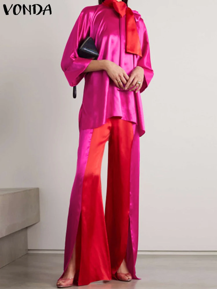 VONDA 2022 Fashion Women Elegant Satin Silk Pant Sets Bow Party Suit Casual Color Patchwork Matching Sets Long Sleeve Tops Pants
VONDA 2022 Fashion Women Elegant Satin Silk Pant Sets Bow Party Suit Casual Color Patchwork Matching Sets Long Sleeve Tops Pants