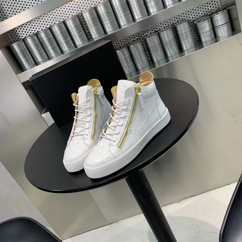 Luxury Brand White High Top Double Zipper Flat Shoes Unique Design Litchi Rind Genuine Leathe Men's And Women's Casual Shoes
Luxury Brand White High Top Double Zipper Flat Shoes Unique Design Litchi Rind Genuine Leathe Men's And Women's Casual Shoes