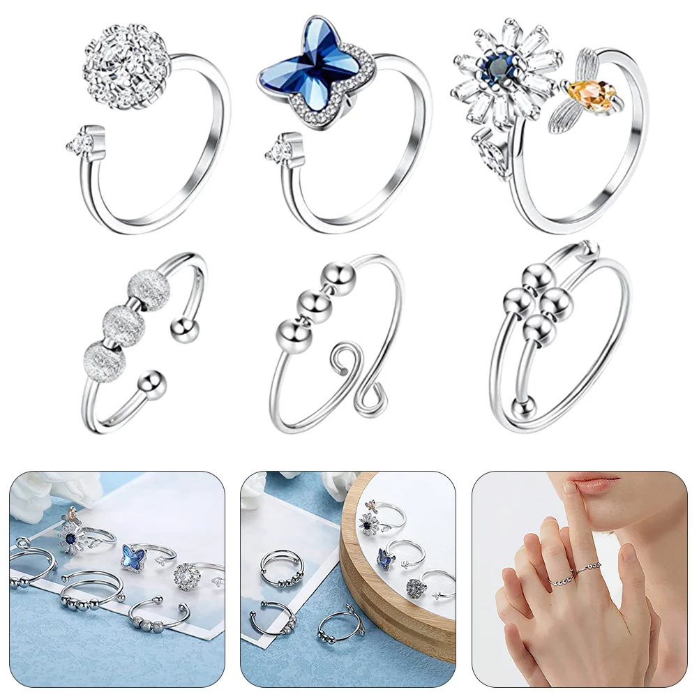 6 Pcs Adjustable Swivel Ring Copper Ladies Rings Chic Women Anxiety Relief Jewelry Women's Band Rotatable
6 Pcs Adjustable Swivel Ring Copper Ladies Rings Chic Women Anxiety Relief Jewelry Women's Band Rotatable
