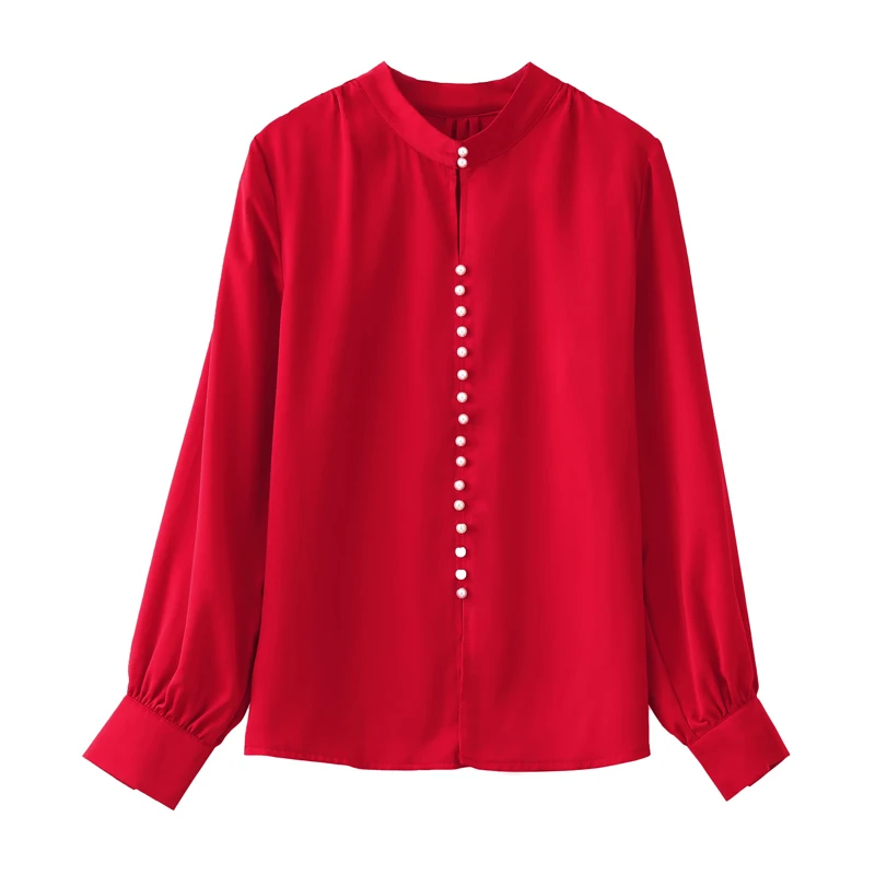 Red Chiffon Summer Blouse Women Single Breast Stand Collar Heavy Beadings Casaul Fashion Design
Red Chiffon Summer Blouse Women Single Breast Stand Collar Heavy Beadings Casaul Fashion Design