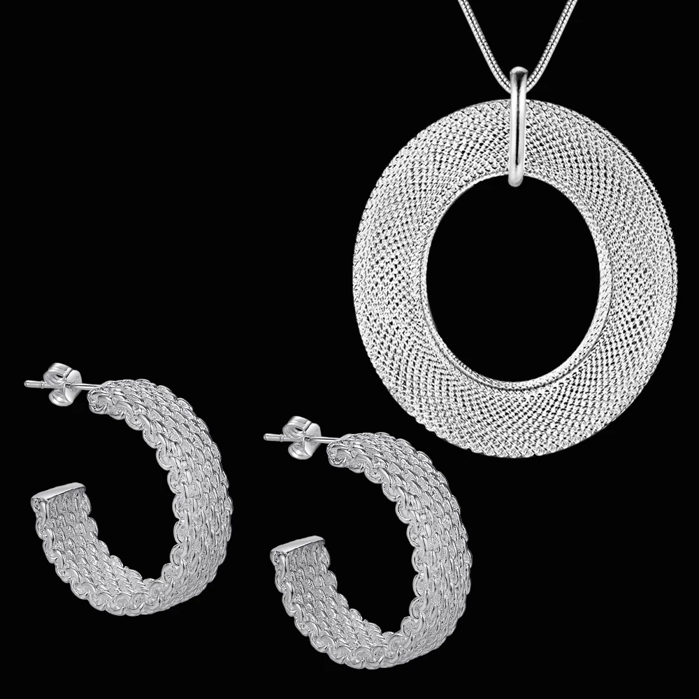 Factory direct Hot 925 Stamp Silver color Fine Mesh Pendant necklace earrings stud for woman Fashion Party wedding Jewelry set
Factory direct Hot 925 Stamp Silver color Fine Mesh Pendant necklace earrings stud for woman Fashion Party wedding Jewelry set