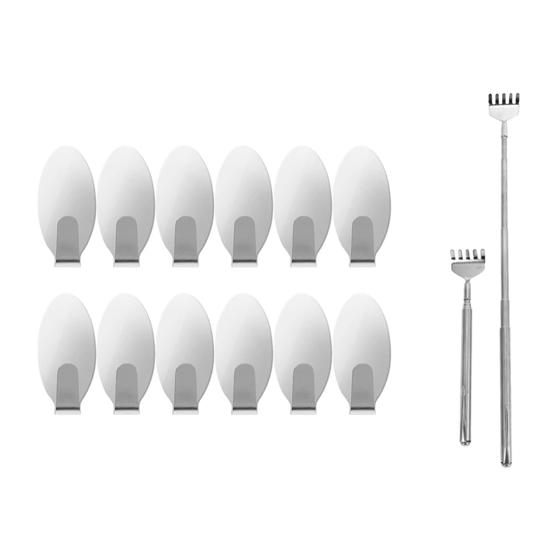 12Pcs Stainless Steel Adhesive Wall Door Hook New & 2X Telescopic Stainless Steel Back Scratcher With Pocket Clip
12Pcs Stainless Steel Adhesive Wall Door Hook New & 2X Telescopic Stainless Steel Back Scratcher With Pocket Clip