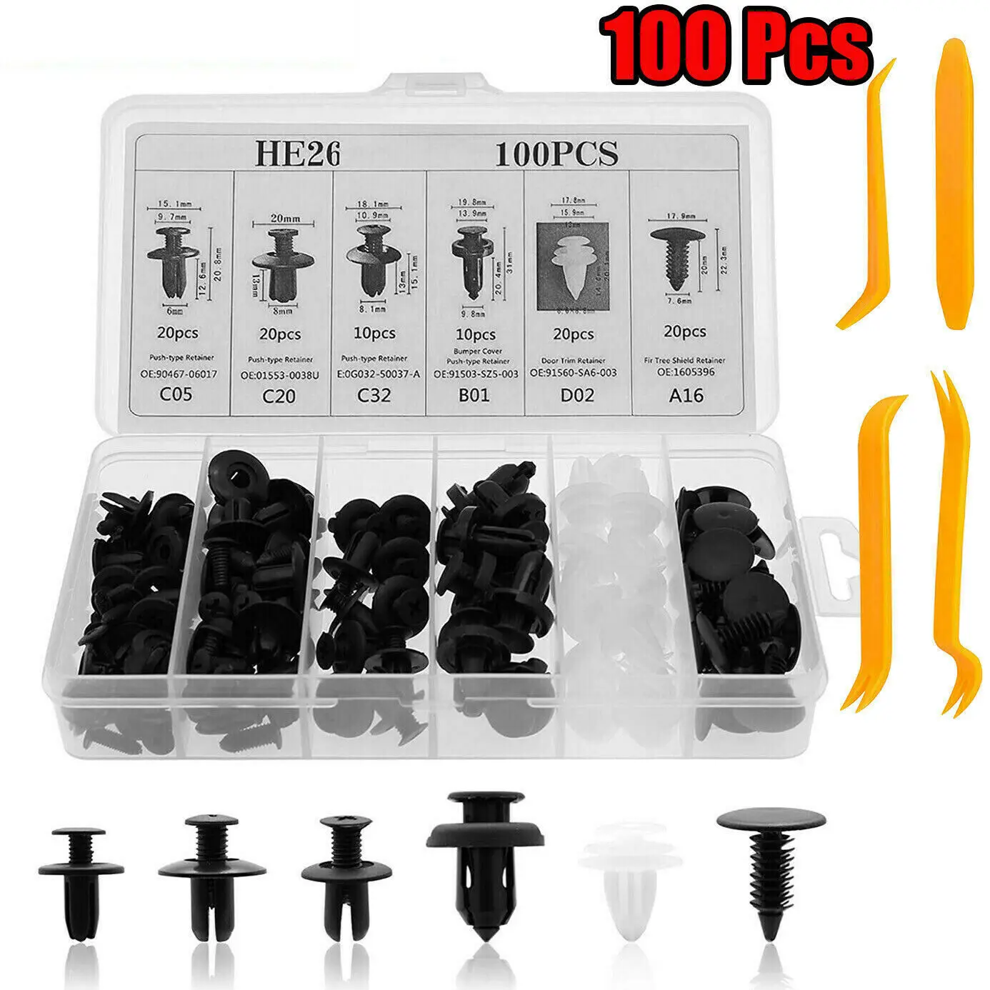 100Pcs Car Fender Clips For Car Liner Fastener Rivet Push Retainer 6 Size Universal C05 C20 C32 B01 D02 A16 20pcs For Each Type
100Pcs Car Fender Clips For Car Liner Fastener Rivet Push Retainer 6 Size Universal C05 C20 C32 B01 D02 A16 20pcs For Each Type
