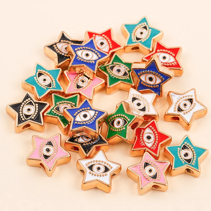 

10Pcs 10mm Star Shape Alloy Colored Double Faced Enamel Evil Eye Loose Spacer Beads for DIY Jewelry Making Bracelet Charm Beads
