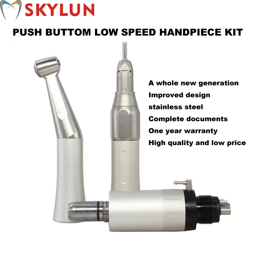Dental Low Speed Handpiece Kit Contra Angle Straight Handpiece 4 /2 Holes Air Motor Stainless steel Inner Water Push Button
Dental Low Speed Handpiece Kit Contra Angle Straight Handpiece 4 /2 Holes Air Motor Stainless steel Inner Water Push Button