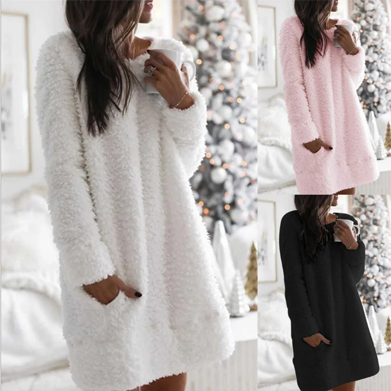 Vssjavun Winter Women Warm Dress Elegant O Neck Casual Loose Women Plush Mini Dresses Long Sleeve Warm Party Dress Vestidos
Vssjavun Winter Women Warm Dress Elegant O Neck Casual Loose Women Plush Mini Dresses Long Sleeve Warm Party Dress Vestidos