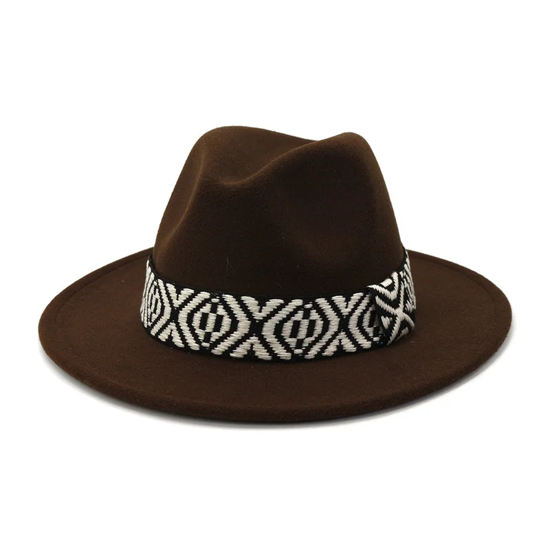 

Fedora Hat Men Women hand-knitted decorative felt hat artificial wool Blend winter fedora hats church Bowler Hats Lady Jazz