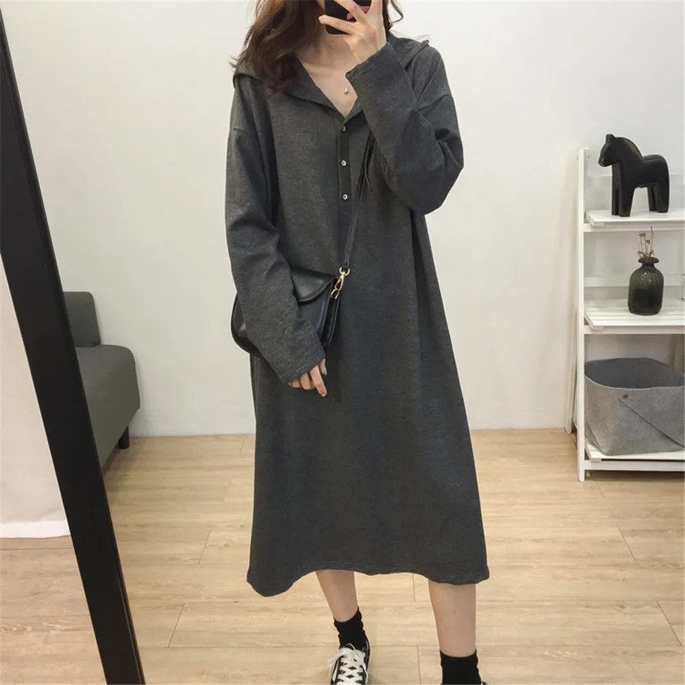 Dress Solid Color Simple Loose All-match Age-reducing Hooded Sweater Dress Mid Length Japan Korean Spring New Fashion 2022
Dress Solid Color Simple Loose All-match Age-reducing Hooded Sweater Dress Mid Length Japan Korean Spring New Fashion 2022