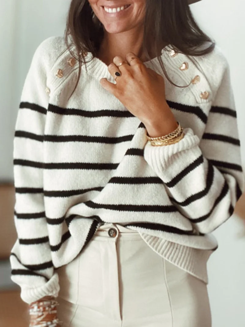 Striped Sweater Pullover Shoulder Button Sweater Knitted Sweater British Style 2023 New Autumn Black and White Stripes Winter
Striped Sweater Pullover Shoulder Button Sweater Knitted Sweater British Style 2023 New Autumn Black and White Stripes Winter