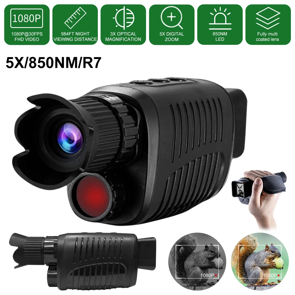 R7 Monocular Night Vision Device 1080P HD Infrared 5x Digital Zoom Hunting Telescope Outdoor Day Night Dual Use Darkness 300m
R7 Monocular Night Vision Device 1080P HD Infrared 5x Digital Zoom Hunting Telescope Outdoor Day Night Dual Use Darkness 300m