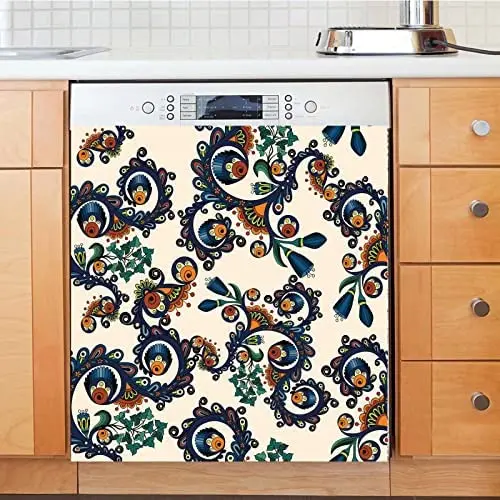 

PASSE Dish Washer Magnet Art Magnetic Refrigerator Fridge Sticker,Ethnic Bohemia Style Kitchen Cabinet Magnet,Peacock Pattern Di