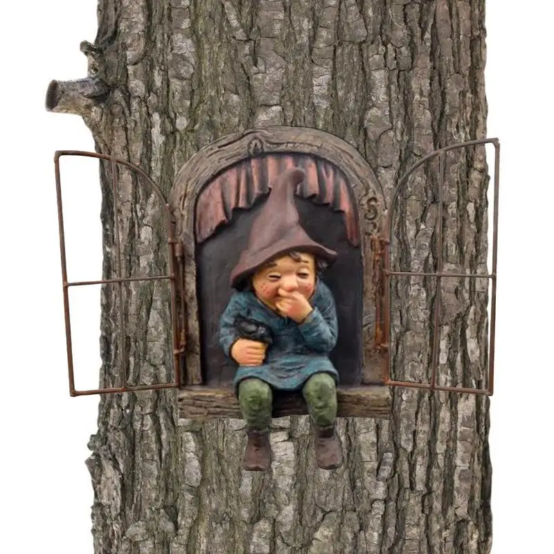 

Naughty Garden Gnome Statue Elf Out The Door Tree Hugger Home Yard Decor Resin Naughty Gnome Old Man Fairy Statue Ornaments