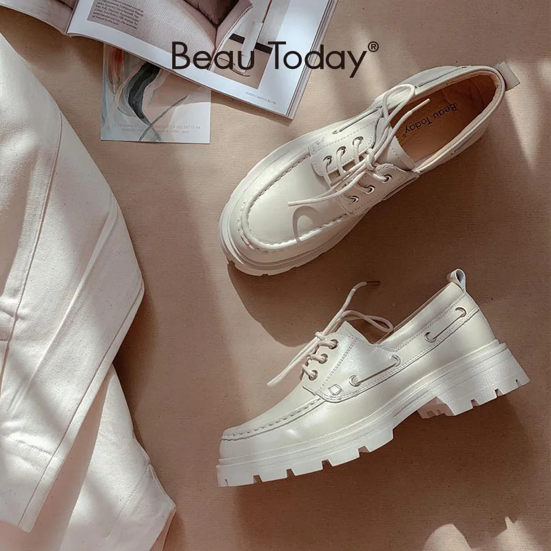 BeauToday Platform Shoes Women Genuine Cow Leather Round Toe Sewing Lace-Up Flats Chunky Sole Ladies Derby Shoes Handmade 27739
BeauToday Platform Shoes Women Genuine Cow Leather Round Toe Sewing Lace-Up Flats Chunky Sole Ladies Derby Shoes Handmade 27739