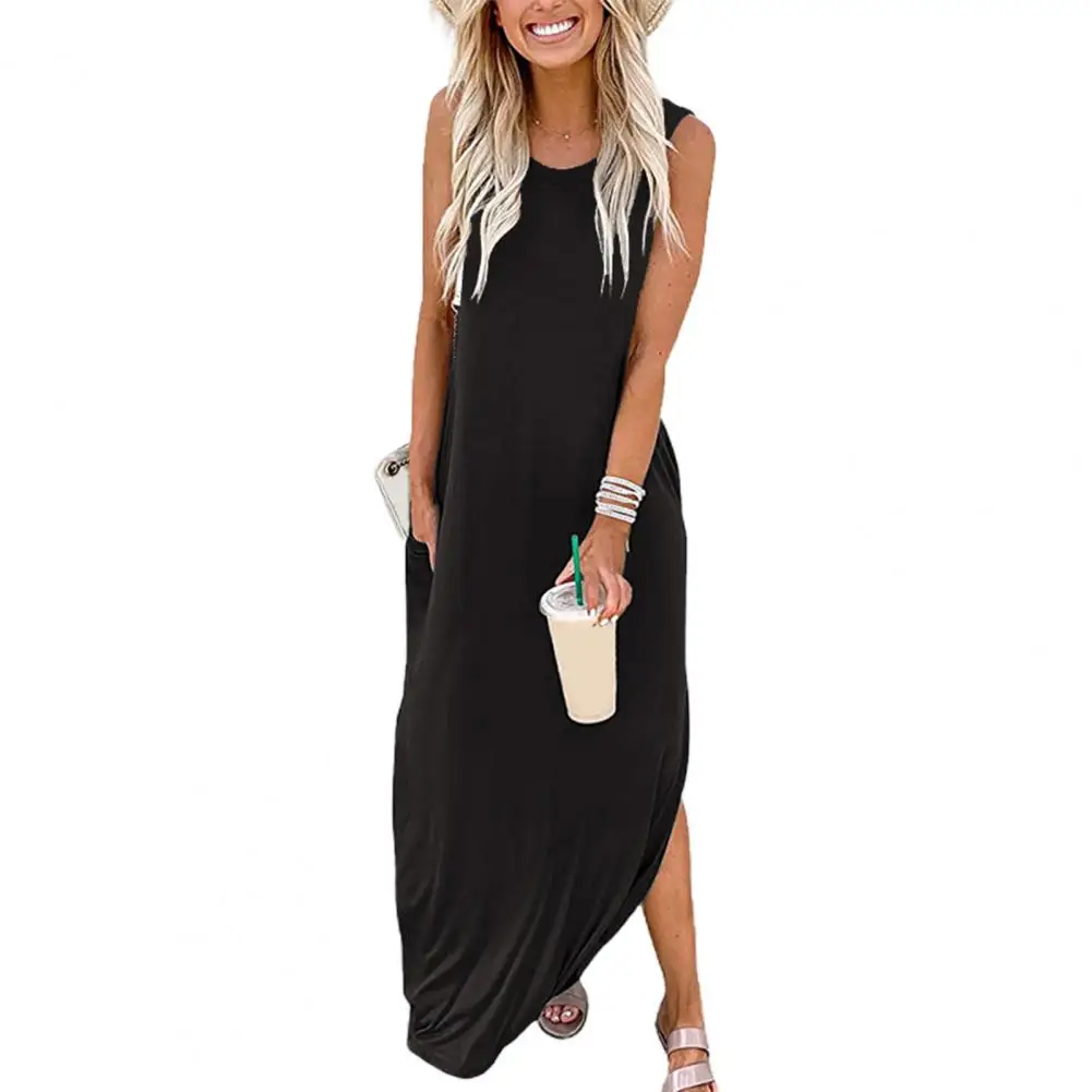 Women Summer Dress Round Neck Sleeveless Loose Pullover Ankle Length Dress-up Vest Type Solid Color Beach Dress Women Clothes
Women Summer Dress Round Neck Sleeveless Loose Pullover Ankle Length Dress-up Vest Type Solid Color Beach Dress Women Clothes