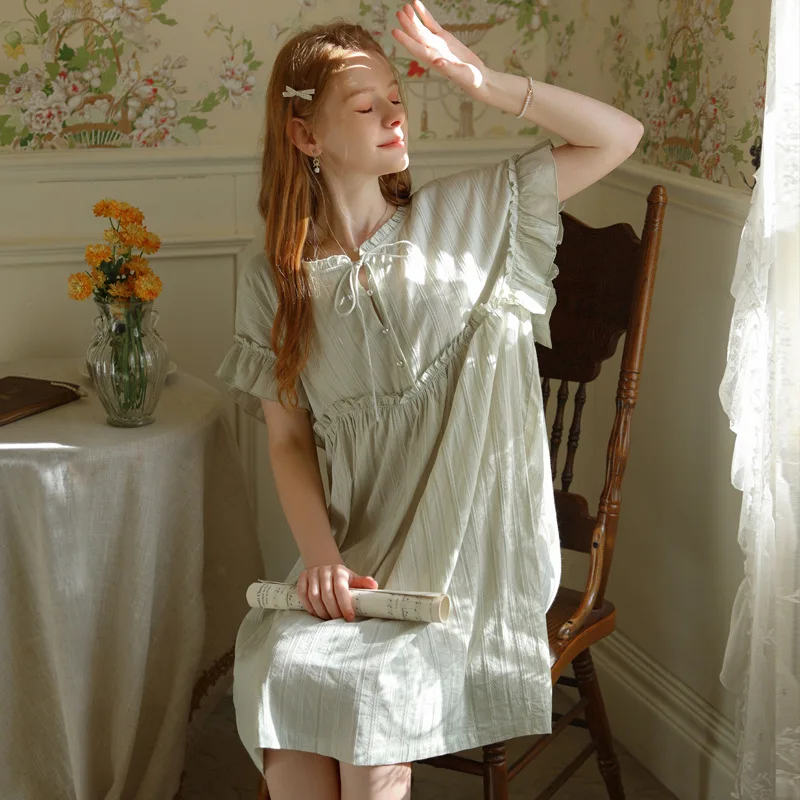 Summer Sexy Ruffles O-Neck Jacquard Cotton Mini Nightdress Short Sleeve Sleepwear Nightgown Women Homewear
Summer Sexy Ruffles O-Neck Jacquard Cotton Mini Nightdress Short Sleeve Sleepwear Nightgown Women Homewear