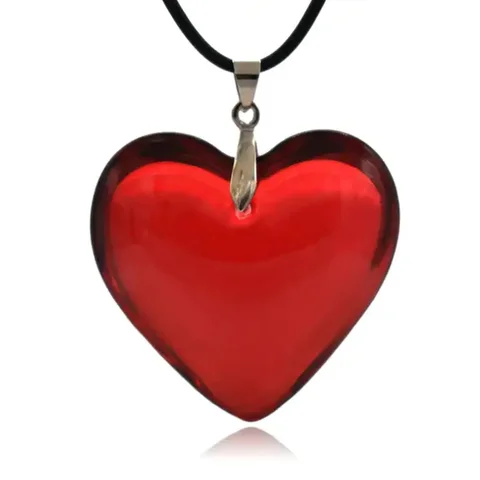 Подвеска в виде сердца с кристаллами в Корейском стиле, ярко-красное ожерелье с подвеской в виде сердца, черная кожаная веревка, длина 18 дюймов, ювелирные изделия