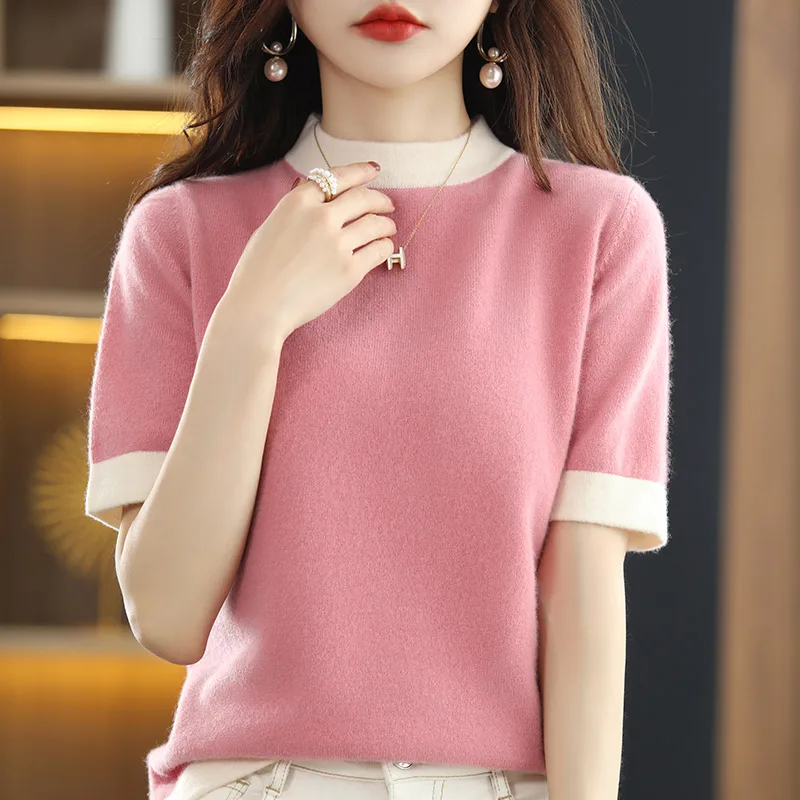 2023Spring And Summer New Cashmere Knitted Half Turtleneck Women's Short-Sleeved T-Shirt Pullover Top Loose Fashion Temperament
2023Spring And Summer New Cashmere Knitted Half Turtleneck Women's Short-Sleeved T-Shirt Pullover Top Loose Fashion Temperament