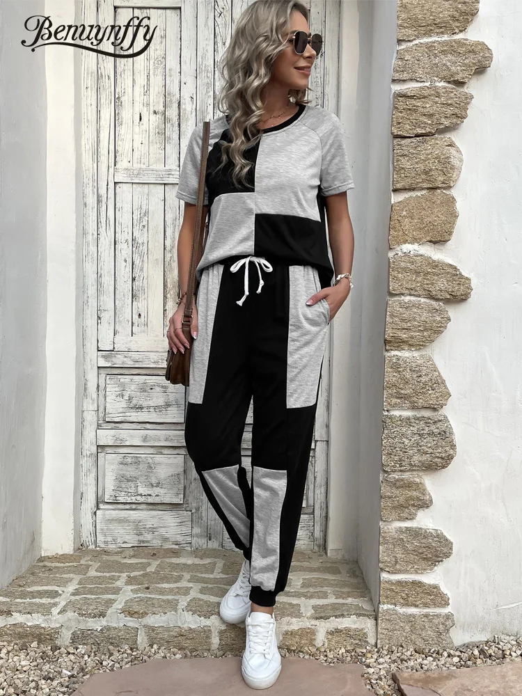 Benuynffy Summer Two Piece Tracksuit Women Colorblock O-Neck Raglan Tee With Drawstring Waist Sweatpants 2pcs Outfits Pants Sets
Benuynffy Summer Two Piece Tracksuit Women Colorblock O-Neck Raglan Tee With Drawstring Waist Sweatpants 2pcs Outfits Pants Sets