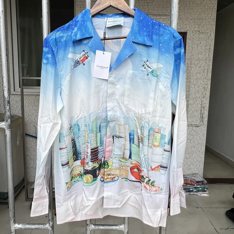 2023 Casablanca blue print men shirts new spring summer men's long-sleeved fashion casual single breasted cotton cloth shirt
2023 Casablanca blue print men shirts new spring summer men's long-sleeved fashion casual single breasted cotton cloth shirt