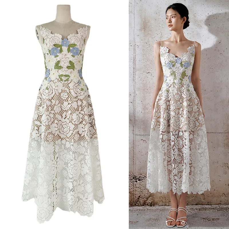 Женское кружевное платье средней длины, белое ажурное привлекательное летнее платье на бретелях-спагетти с V-образным вырезом для отпуска, 2023
Женское кружевное платье средней длины, белое ажурное привлекательное летнее платье на бретелях-спагетти с V-образным вырезом для отпуска, 2023
