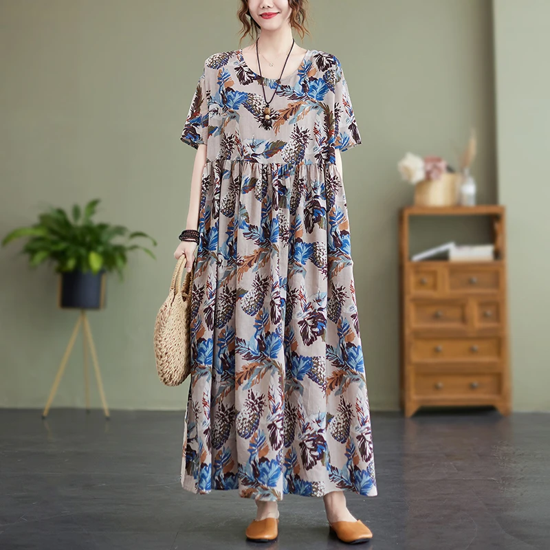 Сарафан женский с коротким рукавом, свободный хлопково-льняной пляжный халат с принтом в стиле оверсайз, длинная одежда в богемном стиле, на...
Сарафан женский с коротким рукавом, свободный хлопково-льняной пляжный халат с принтом в стиле оверсайз, длинная одежда в богемном стиле, на...