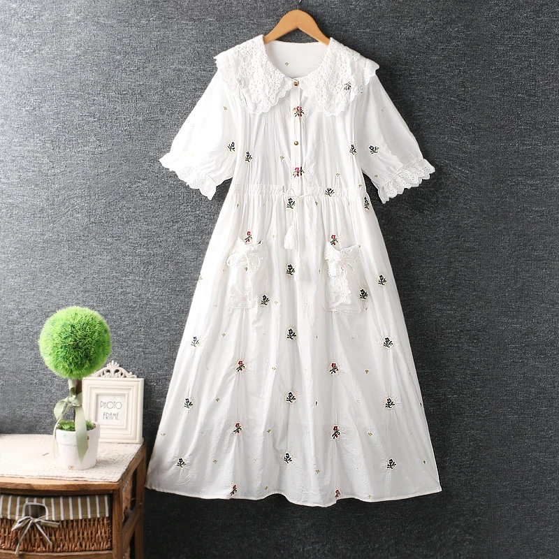 Летнее милое двухслойное платье с вышивкой и воротником, женское платье средней длины с коротким рукавом ML0505 
Летнее милое двухслойное платье с вышивкой и воротником, женское платье средней длины с коротким рукавом ML0505