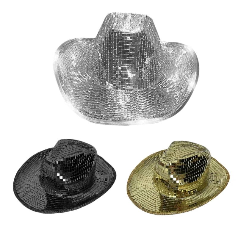 

Q1FA Sparkling Cowboy Hat Mirrored Glitter Wild for Bachelorette Party Disco Glitter Cowboy Hat Disco Hat for Actor Actress