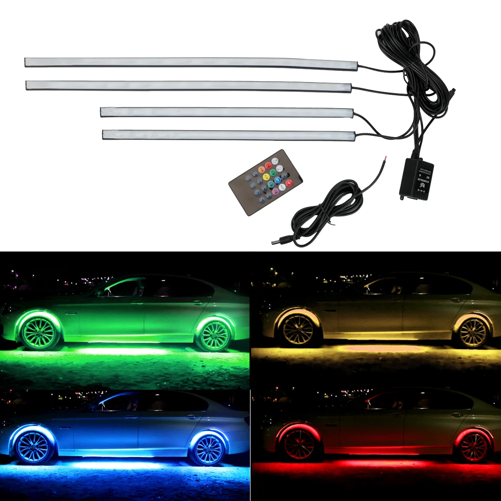 Music Active Sound Control 4x 8 Colors Car Bottom Atmosphere Lamp Underbody Decorative Light Auto LED Strip Neon Light
Music Active Sound Control 4x 8 Colors Car Bottom Atmosphere Lamp Underbody Decorative Light Auto LED Strip Neon Light