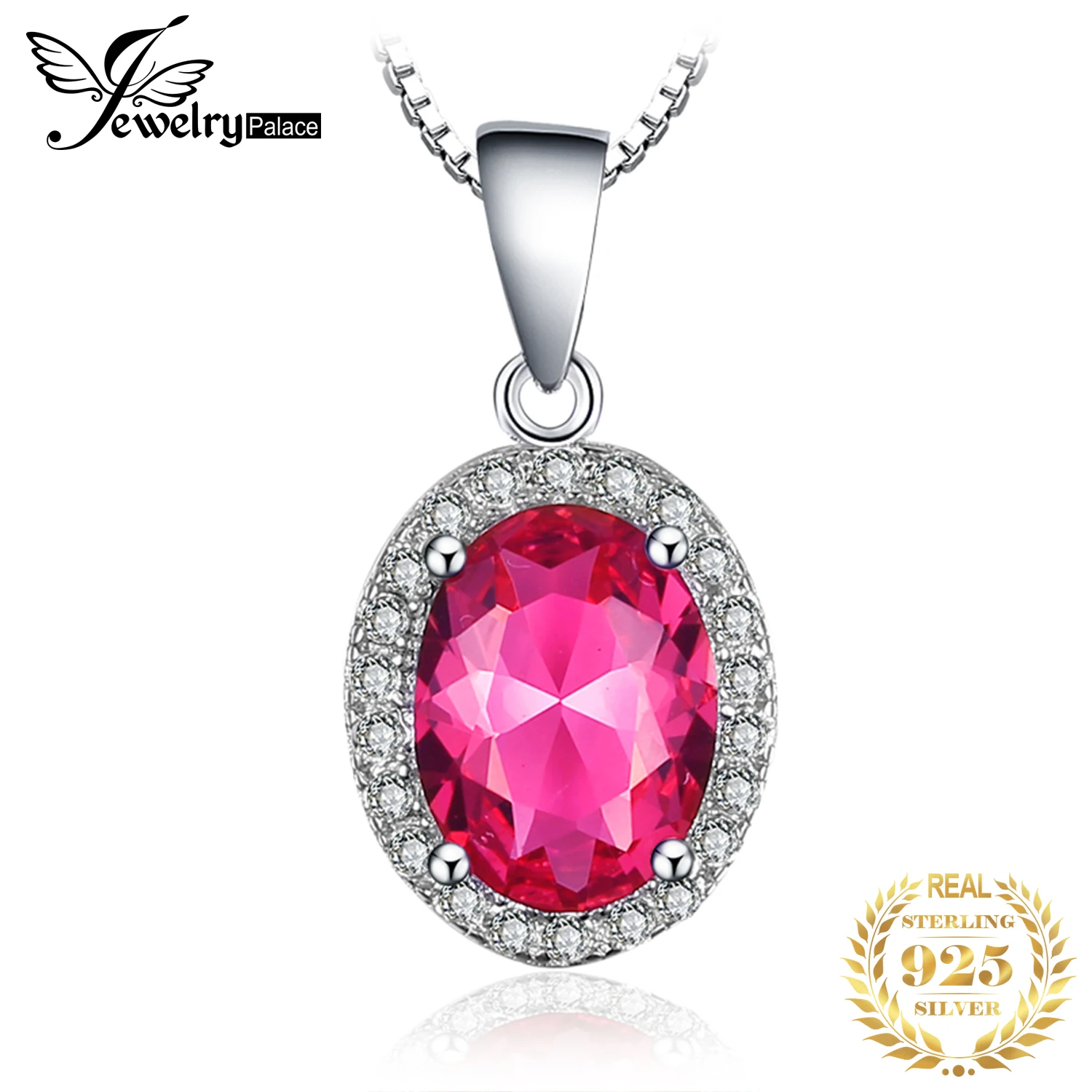 

JewelryPalace 1.7ct Created Pink Sapphire 925 Sterling Silver Halo Pendant Necklace for Woman Fashion Engagement Gift No Chain