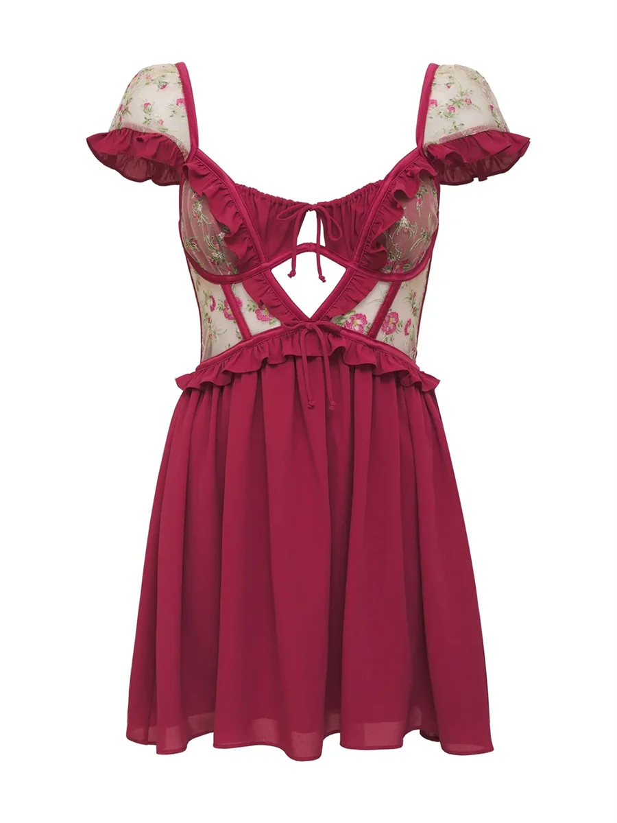 

Женское Короткое платье-бюстье Winkinlin Y2k, винтажное Цветочное платье с высокой талией в стиле бохо, трапециевидные платья, сексуальное пляжное мини-платье с глубоким вырезом