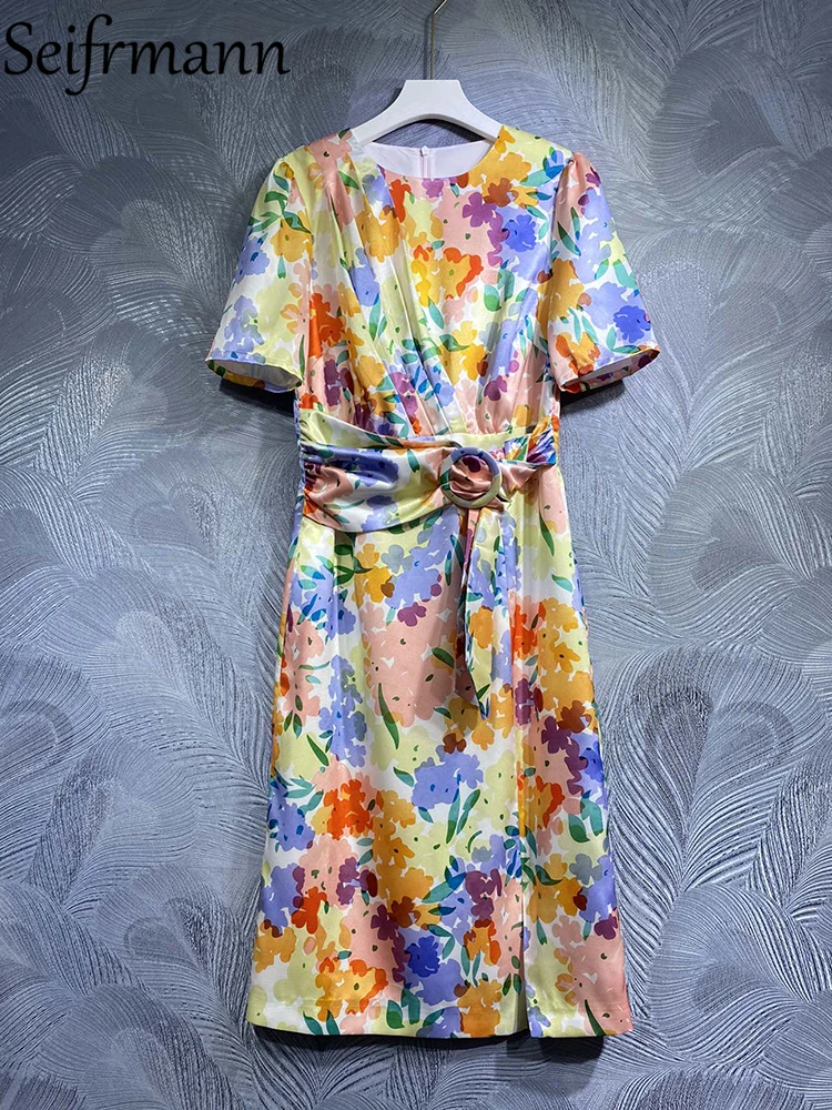 Seifrmann High Quality Summer Women Fashion Runway Midi Dress With Belt Short Sleeve Multicolor Flower Printed Shirring Dresses
Seifrmann High Quality Summer Women Fashion Runway Midi Dress With Belt Short Sleeve Multicolor Flower Printed Shirring Dresses