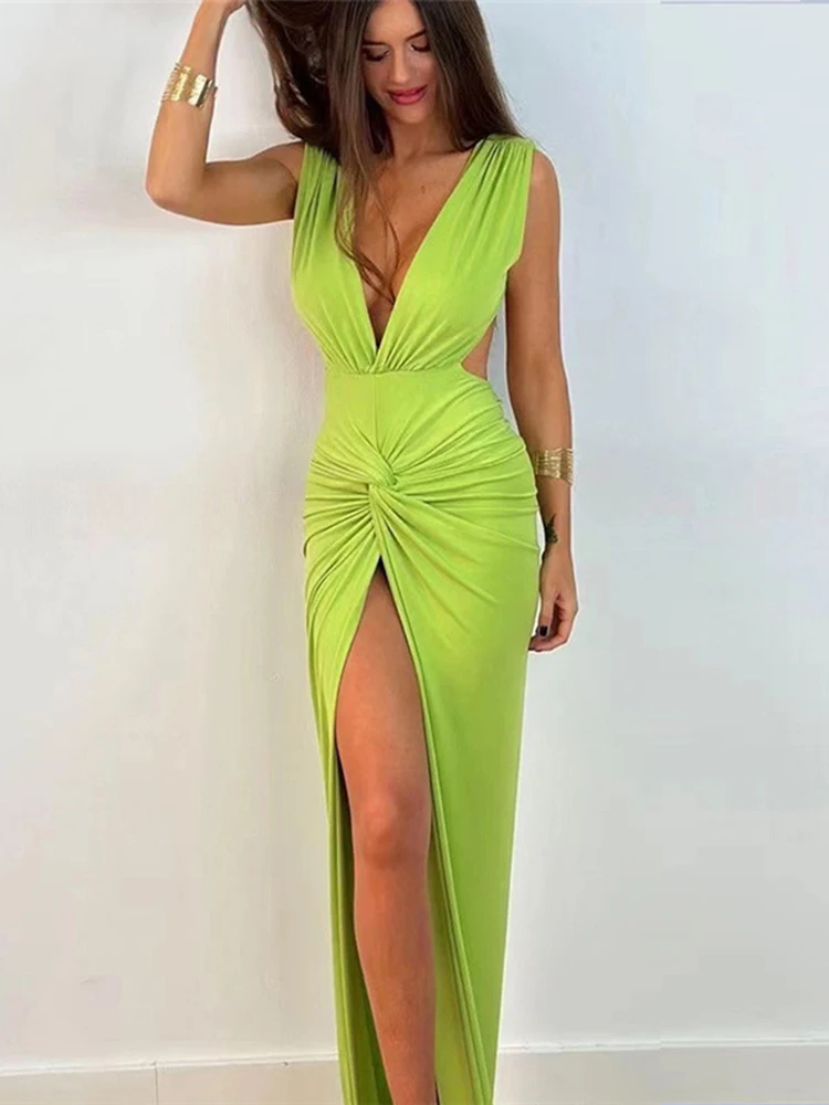 Sexy Deep V-Neck Ruched Slit Maxi Dress For Women 2023 Elegant Summer Vestido Sleeveless Slim Long Dresses Club Clothing
Sexy Deep V-Neck Ruched Slit Maxi Dress For Women 2023 Elegant Summer Vestido Sleeveless Slim Long Dresses Club Clothing