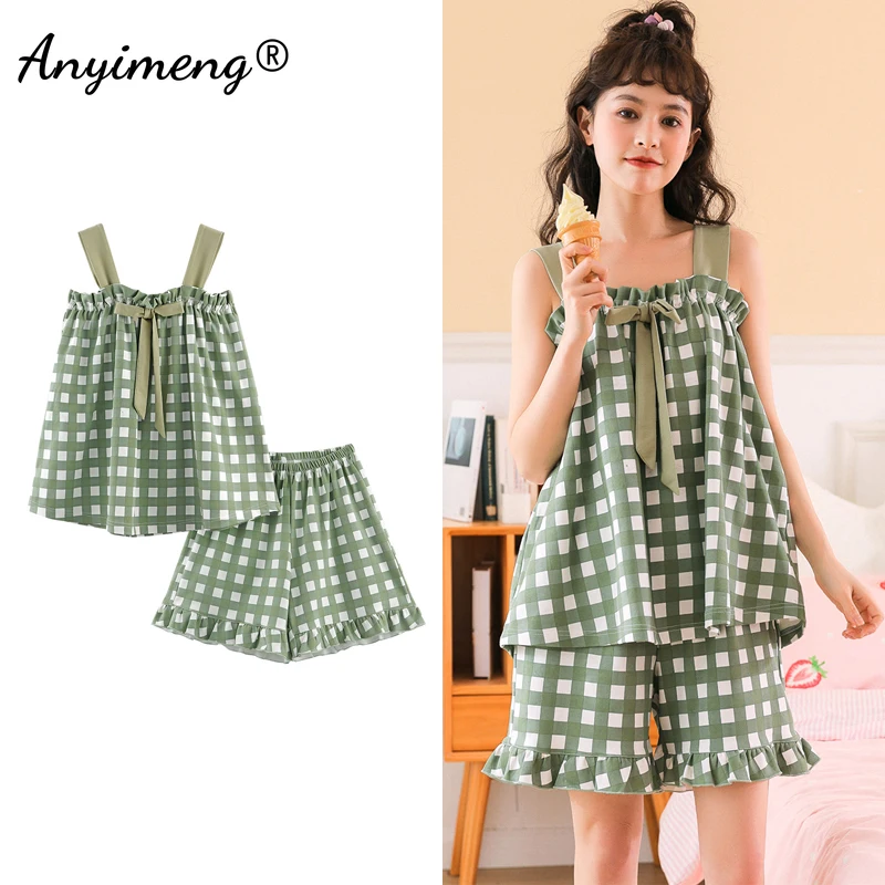 Pijamas Women Sleepwear Summer Camisolas Young Women's Home Clothing Sets Kawaii Bear Printing Soft Texture Cotton Pajamas Set
Pijamas Women Sleepwear Summer Camisolas Young Women's Home Clothing Sets Kawaii Bear Printing Soft Texture Cotton Pajamas Set