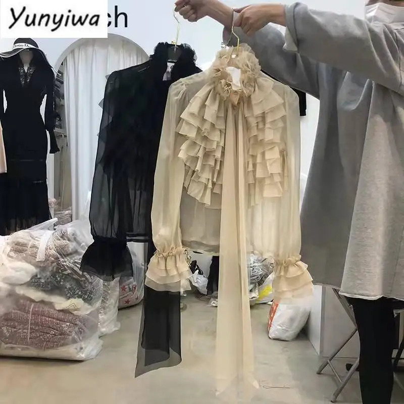 Women Elegant Blouse Korean Style 2022 Spring Summer New Lady Wear Stand-up Collar Bow Ruffled Long-sleeved Casual Top
Women Elegant Blouse Korean Style 2022 Spring Summer New Lady Wear Stand-up Collar Bow Ruffled Long-sleeved Casual Top