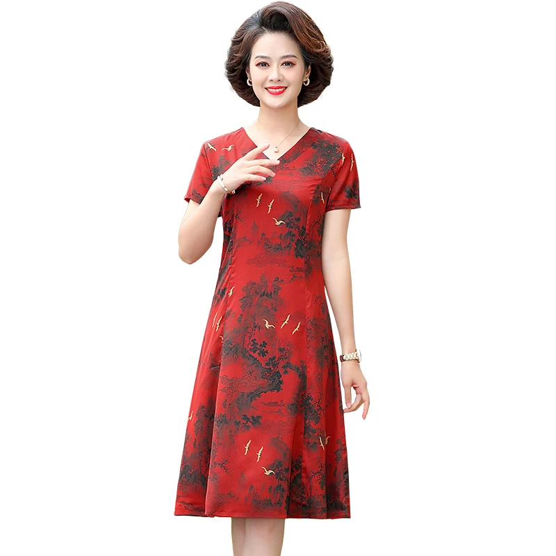 Elegant Summer Faux silk satin print Dress Women V-Neck Short Sleeve A-line Vintage Robe Femme Knee-length Vestidos
Elegant Summer Faux silk satin print Dress Women V-Neck Short Sleeve A-line Vintage Robe Femme Knee-length Vestidos