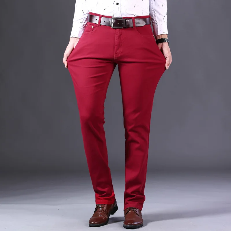 2022 New Men's Khaki Red Wine Jeans Classic Style Business Fashion Solid Color Stretch Straight Denim Trousers Male Brand Pants
2022 New Men's Khaki Red Wine Jeans Classic Style Business Fashion Solid Color Stretch Straight Denim Trousers Male Brand Pants