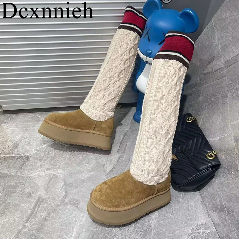 New Round Head Thick Sole Snow Boots Women Warm Knit Sock Boots Winter Mixed Color Non-slip Over Knee Boots Fashion Runway Boots
New Round Head Thick Sole Snow Boots Women Warm Knit Sock Boots Winter Mixed Color Non-slip Over Knee Boots Fashion Runway Boots