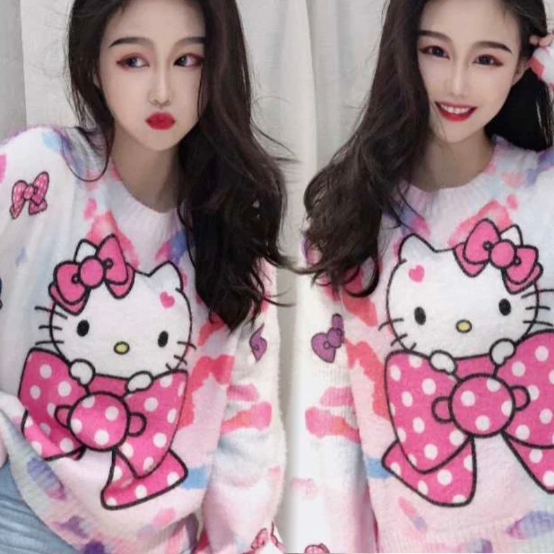 Флисовый свитер Sanrios Hello Kitty из норки, Женская свободная короткая одежда, уличная кавайная ветровка с длинным рукавом, куртка, свитер
Флисовый свитер Sanrios Hello Kitty из норки, Женская свободная короткая одежда, уличная кавайная ветровка с длинным рукавом, куртка, свитер