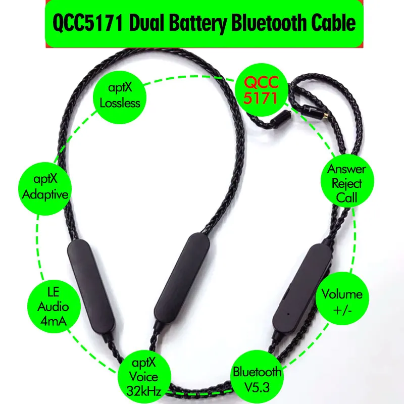 Новейший QCC5171 Bluetooth 5,3 кабель для наушников CVC aptX с голосом 16 бит/32 кГц эхо шумоподавление LE-Audio aptX-HD LL игровая гарнитура 
Новейший QCC5171 Bluetooth 5,3 кабель для наушников CVC aptX с голосом 16 бит/32 кГц эхо шумоподавление LE-Audio aptX-HD LL игровая гарнитура