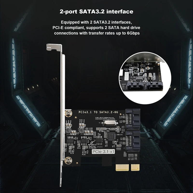 

PCI-E3.1 To 2 Port SATA3.2 6G Adapter Card JMB582 Chip SATA Hard Disk Expansion Card PCI-E Riser Card