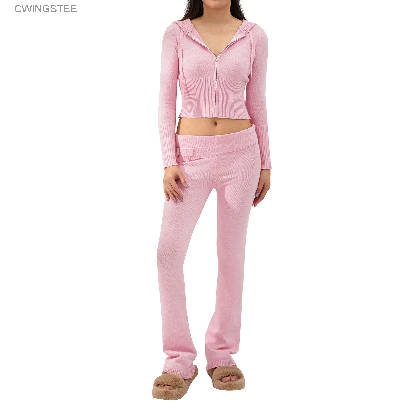 Spring New Hoodie Cropped Top And Pants Sets High Waist Flare Pants Suits Pink Knitted Womens Y2k Two Piece Set
Spring New Hoodie Cropped Top And Pants Sets High Waist Flare Pants Suits Pink Knitted Womens Y2k Two Piece Set