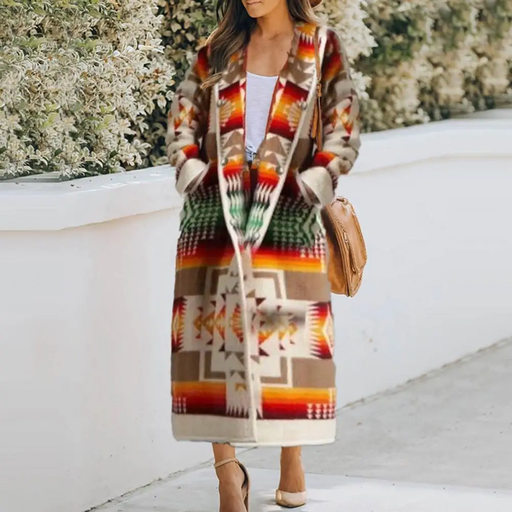 Women Winter Coat Single-breasted Midi Length Loose Long Sleeves Geometric Print Hooded Elegant Lady Jacket for Daily Wear
Women Winter Coat Single-breasted Midi Length Loose Long Sleeves Geometric Print Hooded Elegant Lady Jacket for Daily Wear