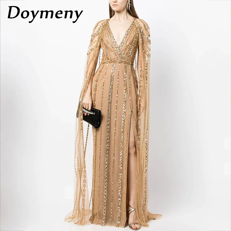 Doymeny Women’s Luxury Prom Dress V- neck Beaded Sequined A-line Split Cape Cocktail Formal Evening Party Gowns vestido de gala
Doymeny Women’s Luxury Prom Dress V- neck Beaded Sequined A-line Split Cape Cocktail Formal Evening Party Gowns vestido de gala