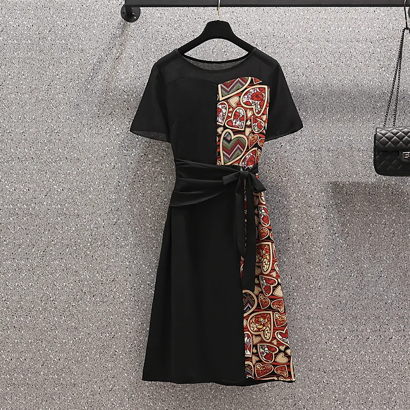 4XL size women elegant casual vintage chiffon dress vestido 2022 summer short sleeve patchwork print dressed black robe
4XL size women elegant casual vintage chiffon dress vestido 2022 summer short sleeve patchwork print dressed black robe