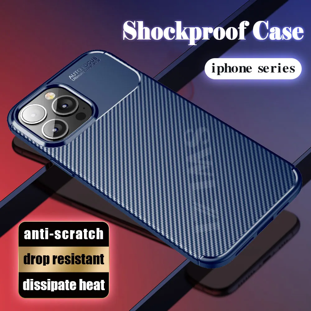 

Fashion shatter-proof carbon fiber case for iPhone 11 12 mini 13 pro Max case bumper X XR XS Max SE 2022 7 8 plus covers phone