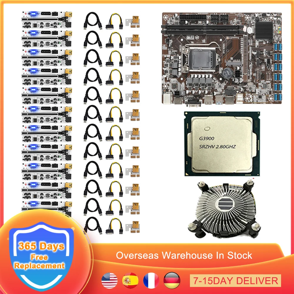 BTC B250C Mining Motherboard Set G3900 CPU VER010-X PCIE Riser Kit DDR4 LGA 1151 12 USB3.0 To PCIE GPU Graphics Card Miner Rig
BTC B250C Mining Motherboard Set G3900 CPU VER010-X PCIE Riser Kit DDR4 LGA 1151 12 USB3.0 To PCIE GPU Graphics Card Miner Rig
