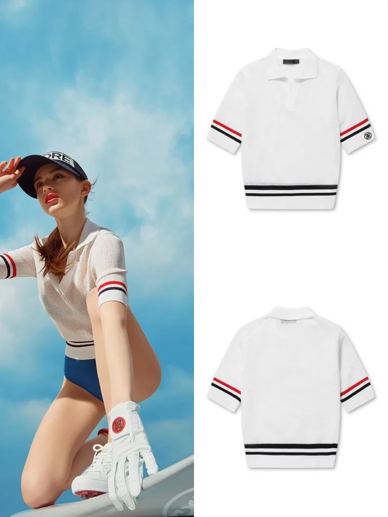 Summer 22 New G's Knitted Mesh Sexy Breathable Golf Clothing Ladies Tops Middle Sleeves Versatile Sports Tennis Wear
Summer 22 New G's Knitted Mesh Sexy Breathable Golf Clothing Ladies Tops Middle Sleeves Versatile Sports Tennis Wear